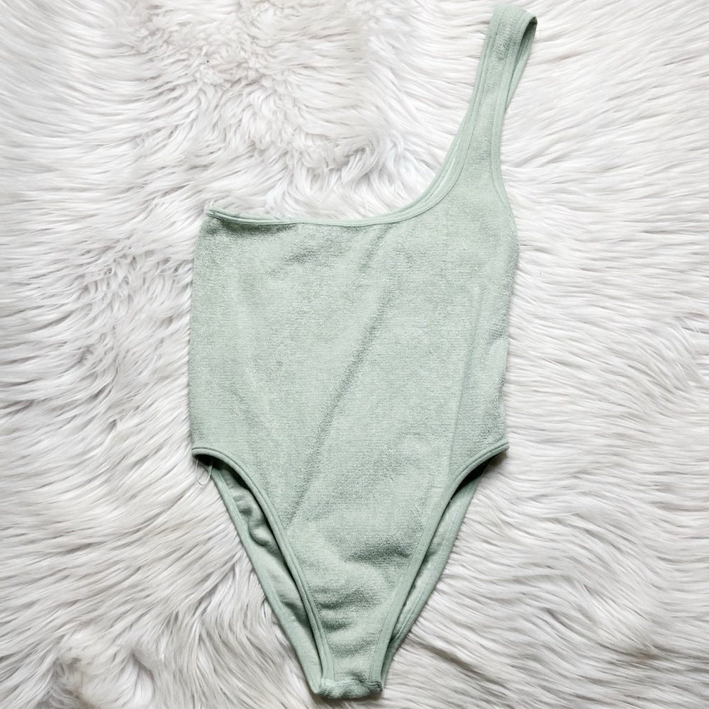 Zara One Shoulder Terry Cloth Bodysuit Green Size XS